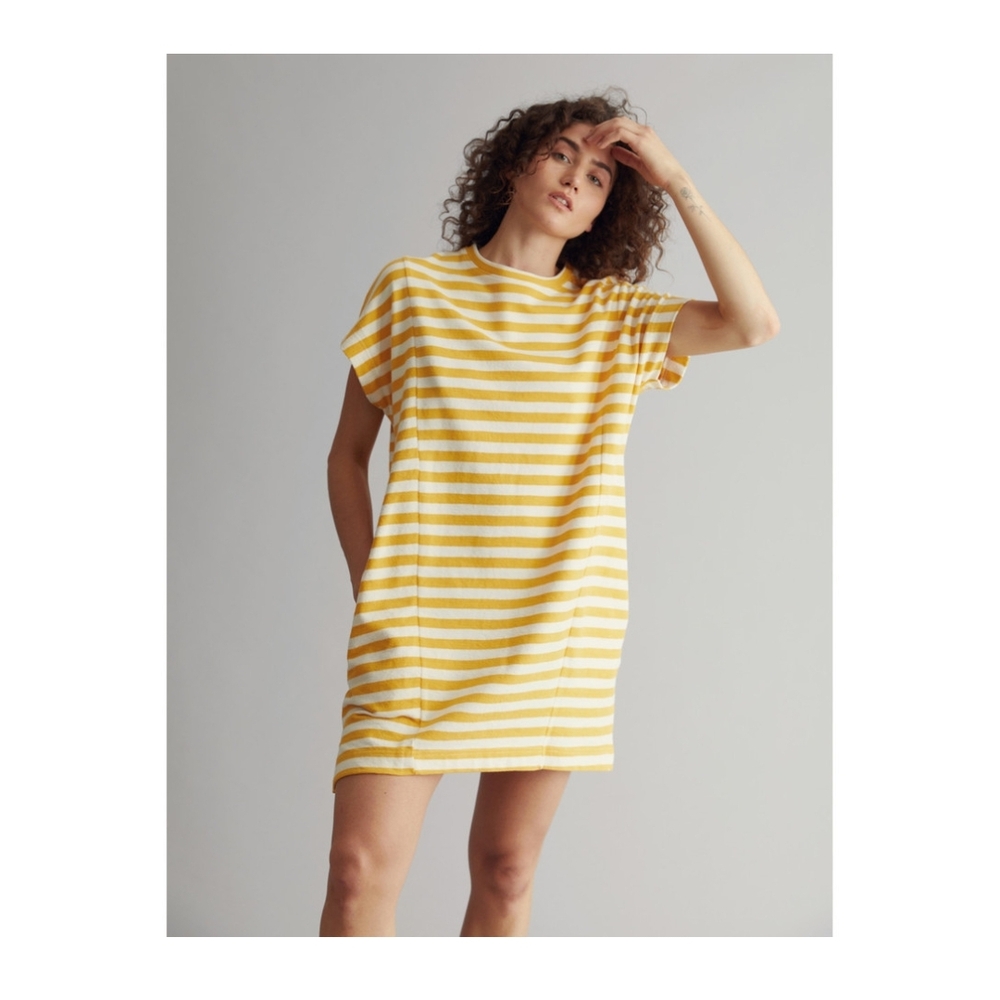 KOMODO Organic Cotton Yasuko Yellow Striped Tee Pullover Mini Dress XS / Small - Picture 13 of 13